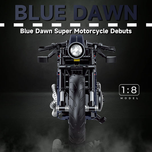 MJDDJA 1:8 motorcycle model kit, front view, precise construction for collectors