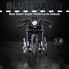 MJDDJA 1:8 motorcycle model kit, front view, precise construction for collectors