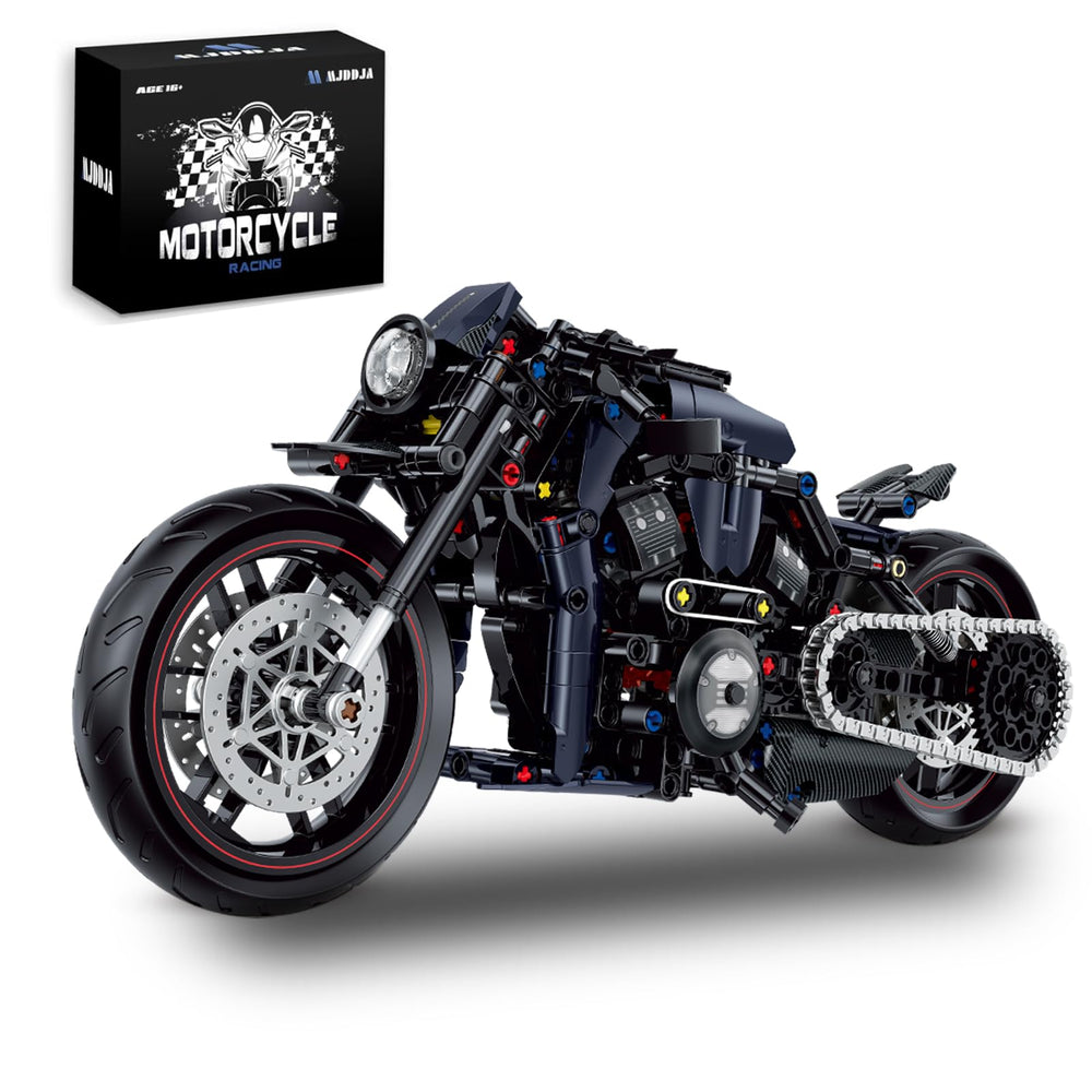 MJDDJA 1:8 motorcycle model kit, side view, detailed parts for adult display