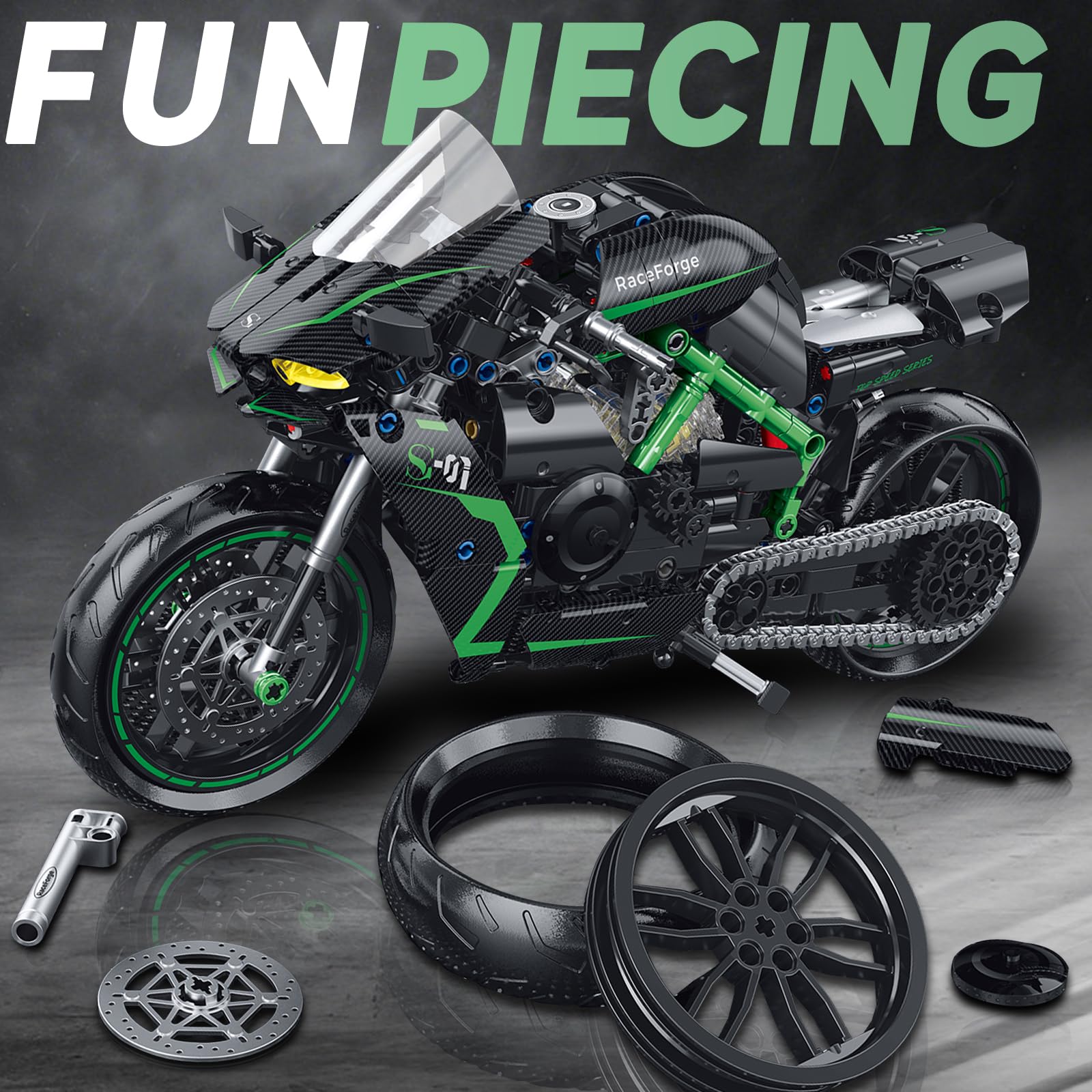 MJDDJA 1:8 motorcycle model steering mechanism for interactive build