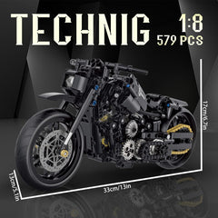 Dimensions display the compact but impressive 1:8 motorcycle model.