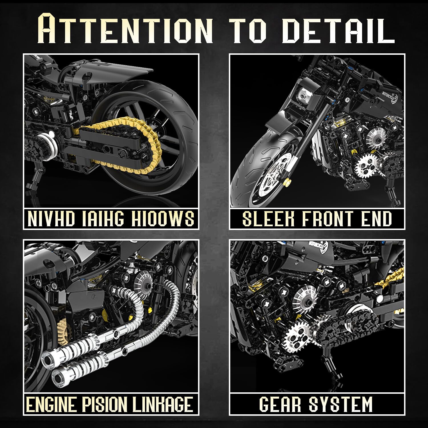 Transmission chain detail on the MJDDJA 1:8 motorcycle model.