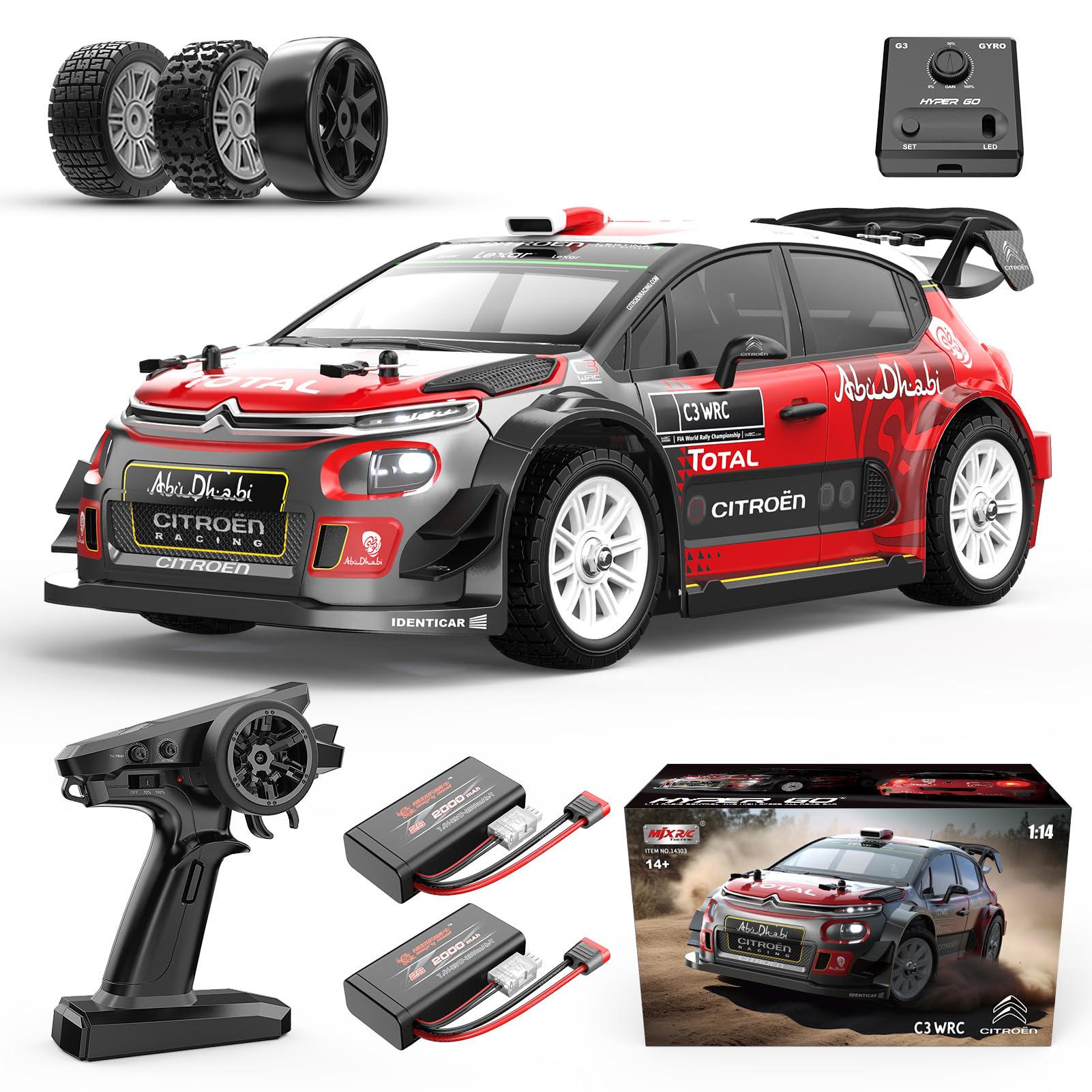 MJX Hyper GO 14303 Citroen C3 front view shows authentic scale detail for hobbyists.
