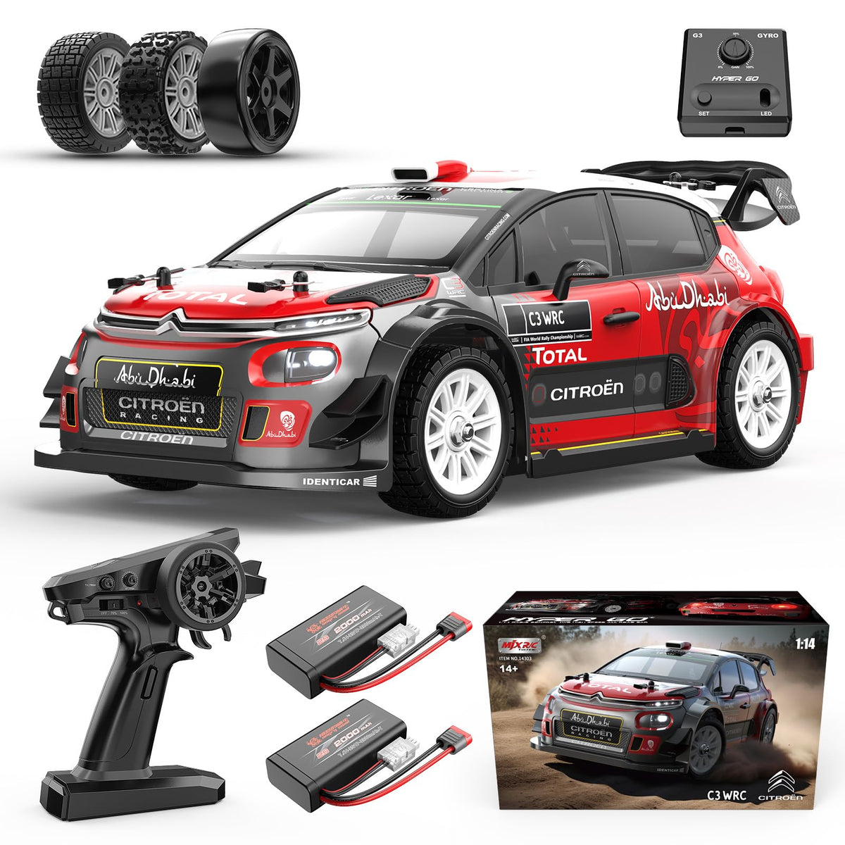 MJX Hyper GO 14303 Citroen C3 front view shows authentic scale detail for hobbyists.