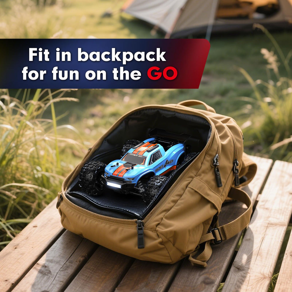 MJX Hyper GO H16MT action shows 4x4 stability on uneven ground.