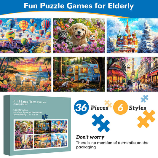 mjyphdm 36-piece puzzle close-up highlighting large pieces for seniors.
