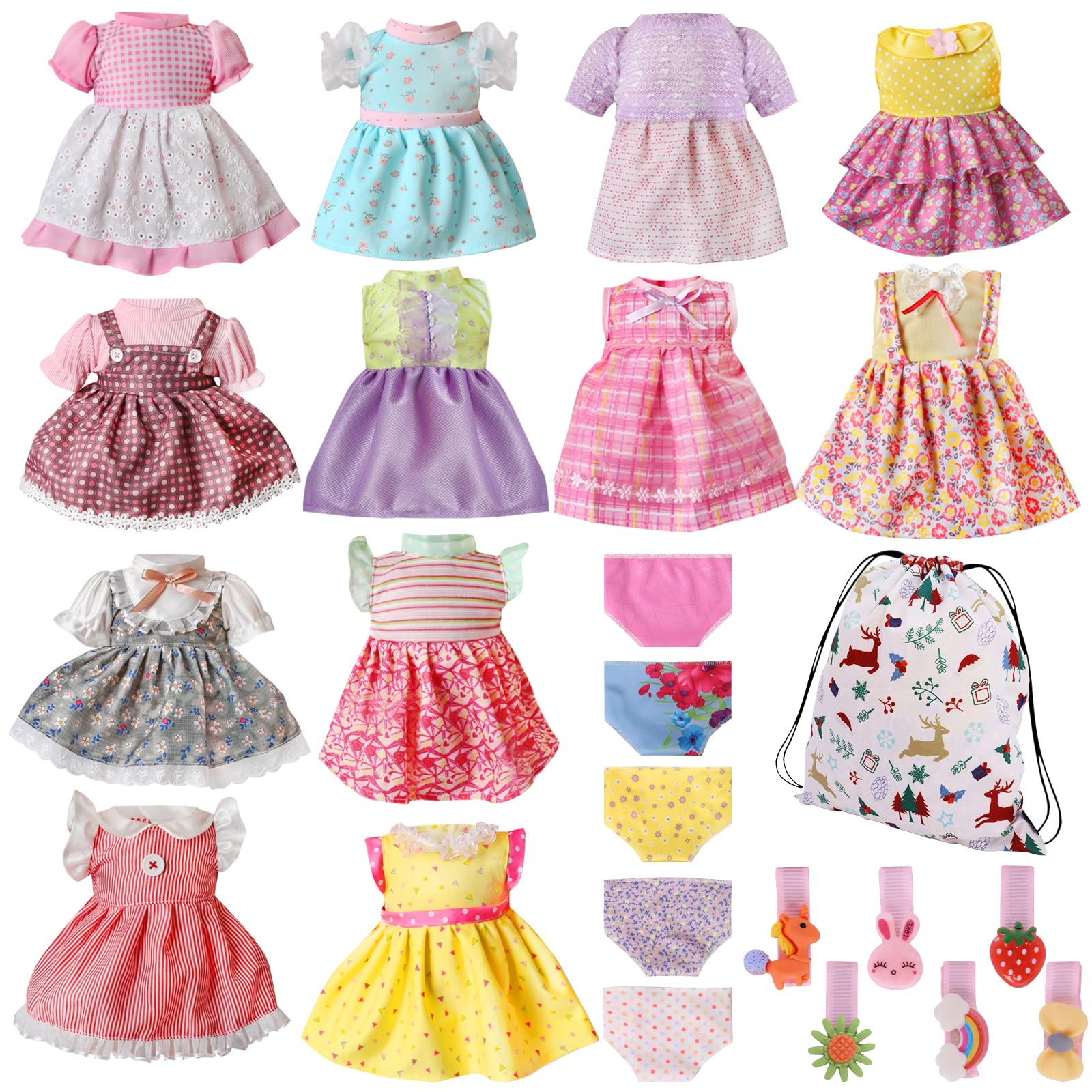 MLcnleS Alive doll clothes collection with 12 outfits for 12–16 inch dolls, versatile styling options.
