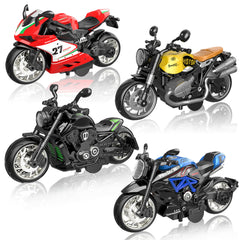 MLcnleS alloy diecast motorcycle front view, four-pack display and collectability