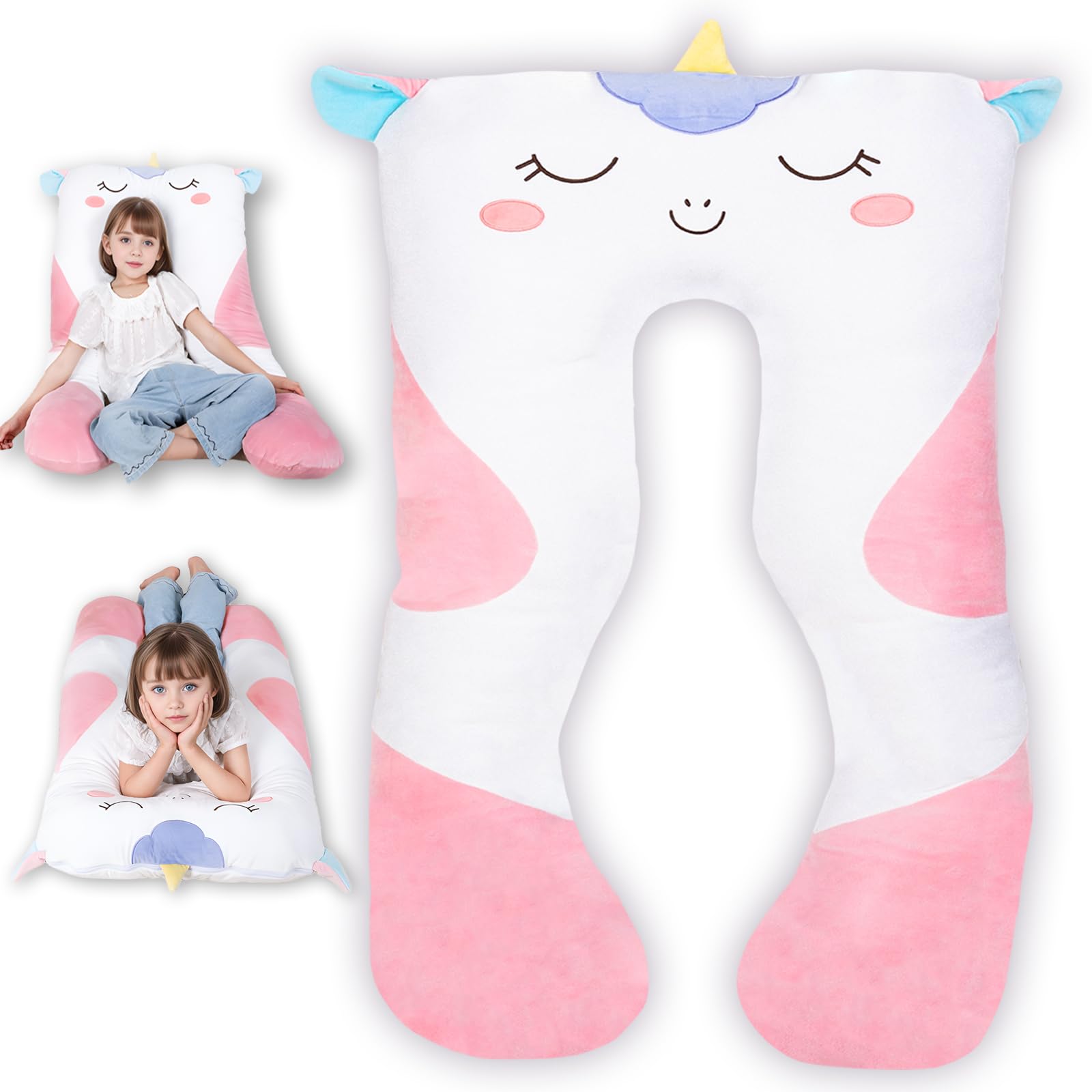 MLdian unicorn U-shape pillow front view for cozy cuddling