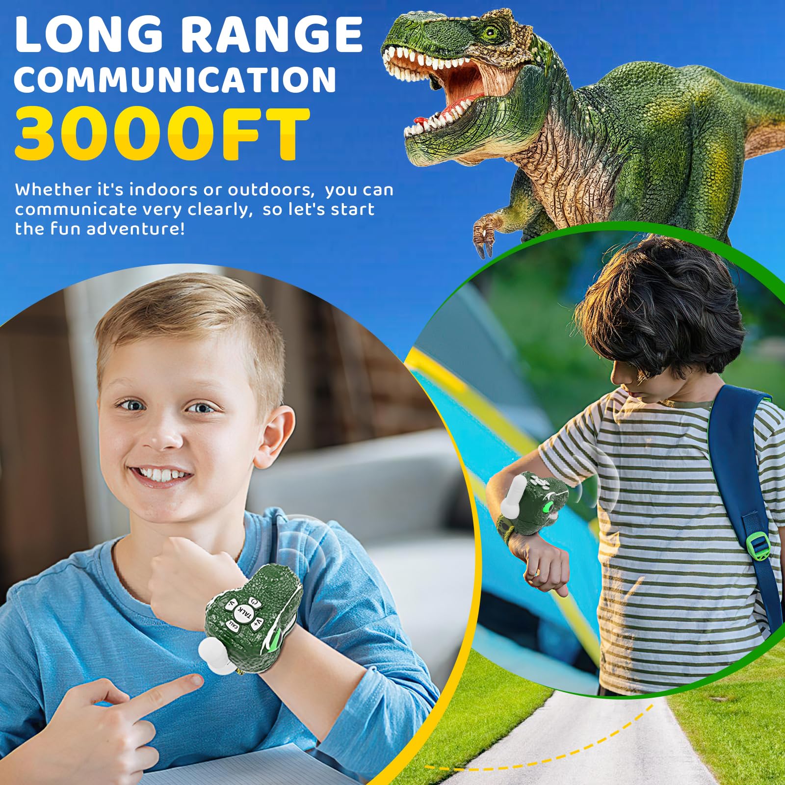 MLDKA dinosaur walkie talkies adjustable wristband for comfortable wear during adventures.