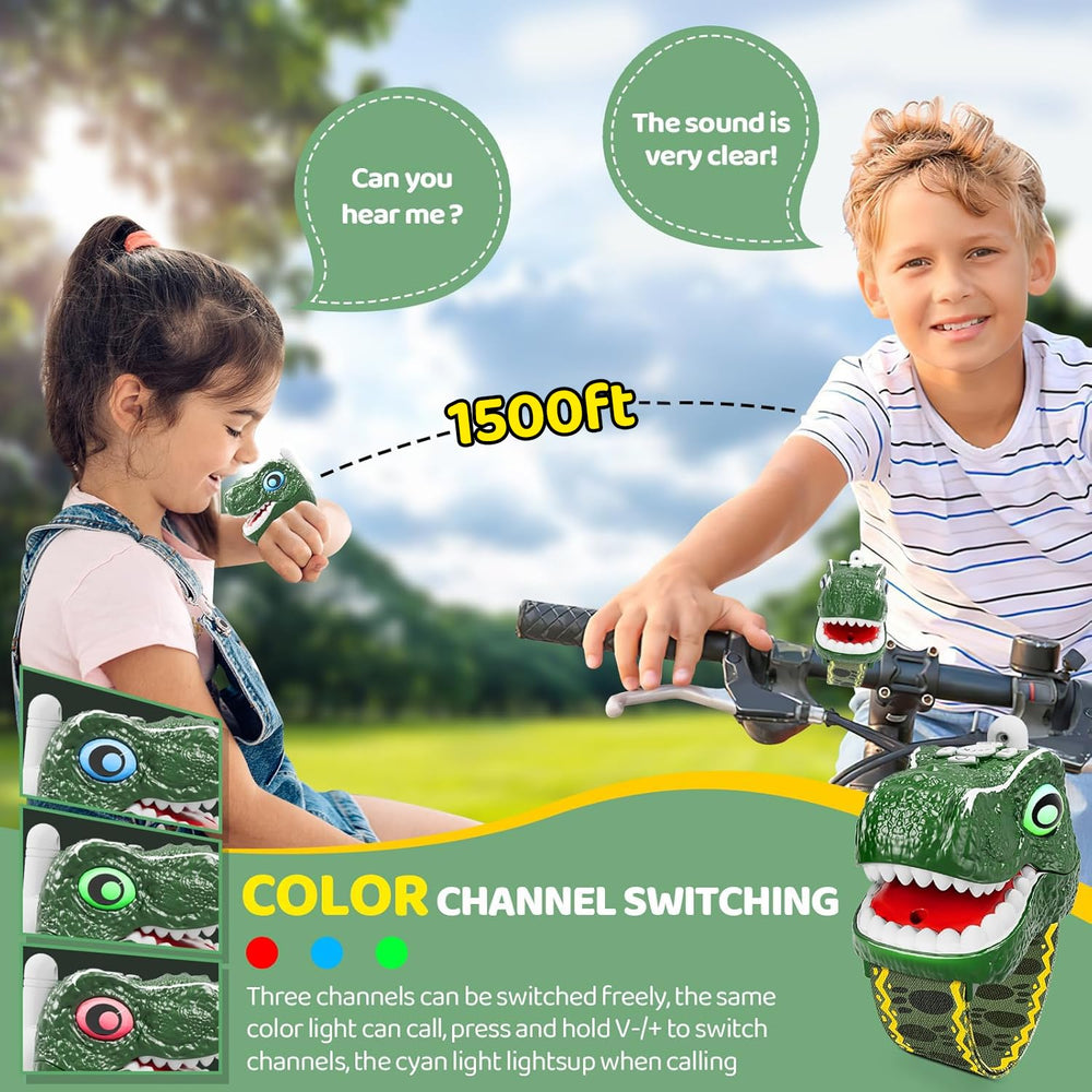 MLDKA dinosaur walkie talkies in outdoor play setting