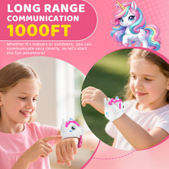 MLDKA unicorn walkie talkie with up to 1500 ft outdoor range.