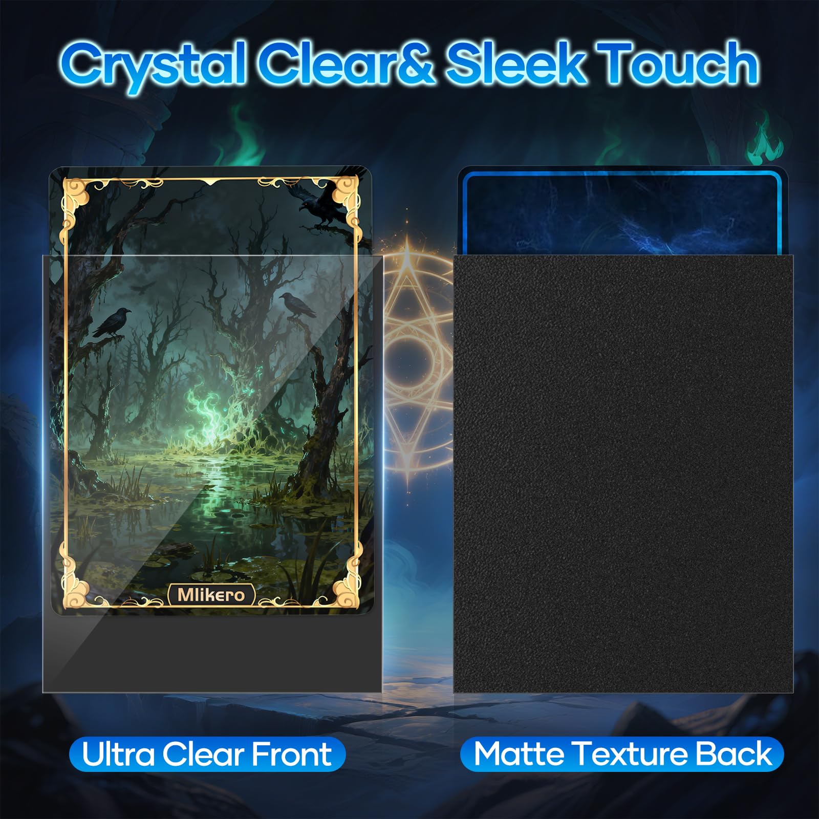 mlikero 66x91mm sleeves provide secure fit and smooth shuffle for trading cards.
