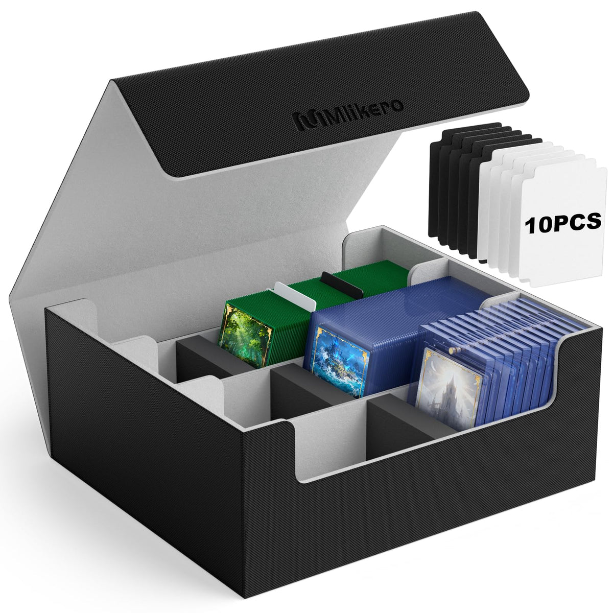 MLikero card deck case with toploader compatibility for secure storage.