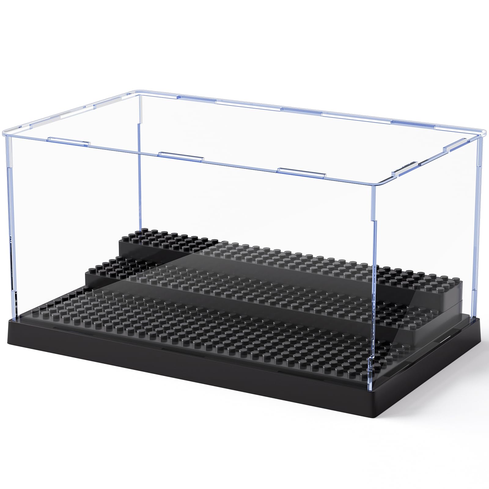 Mlikero minifigure display case with three steps for organized figures.