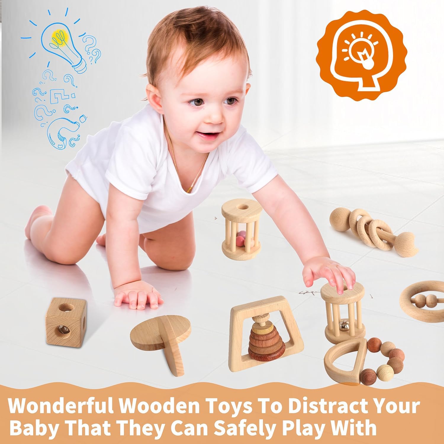 MLYEY cube and round wooden bell supports varied grip play.
