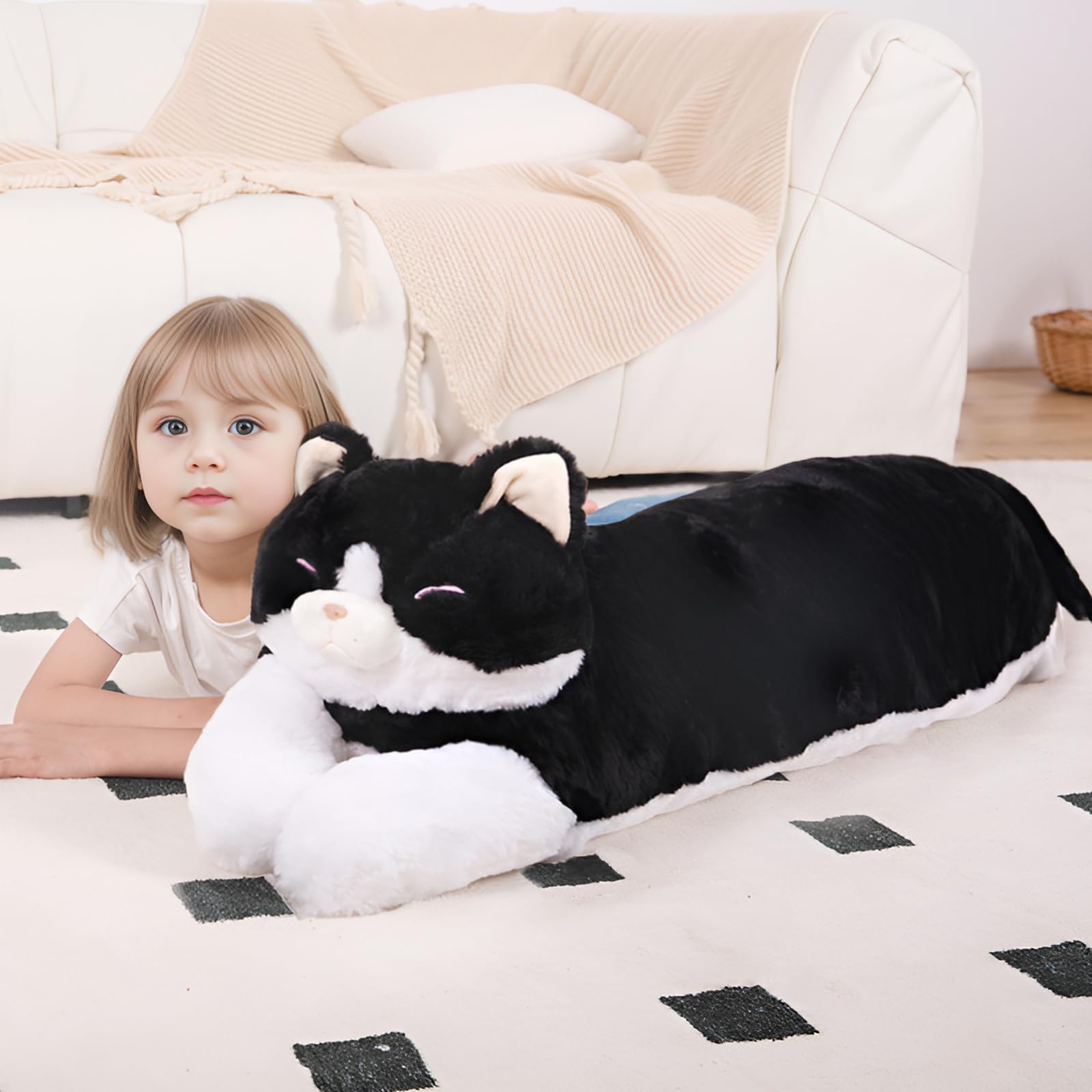 MMguai 40-inch jumbo cat plush pillow for cozy hugs and snuggles