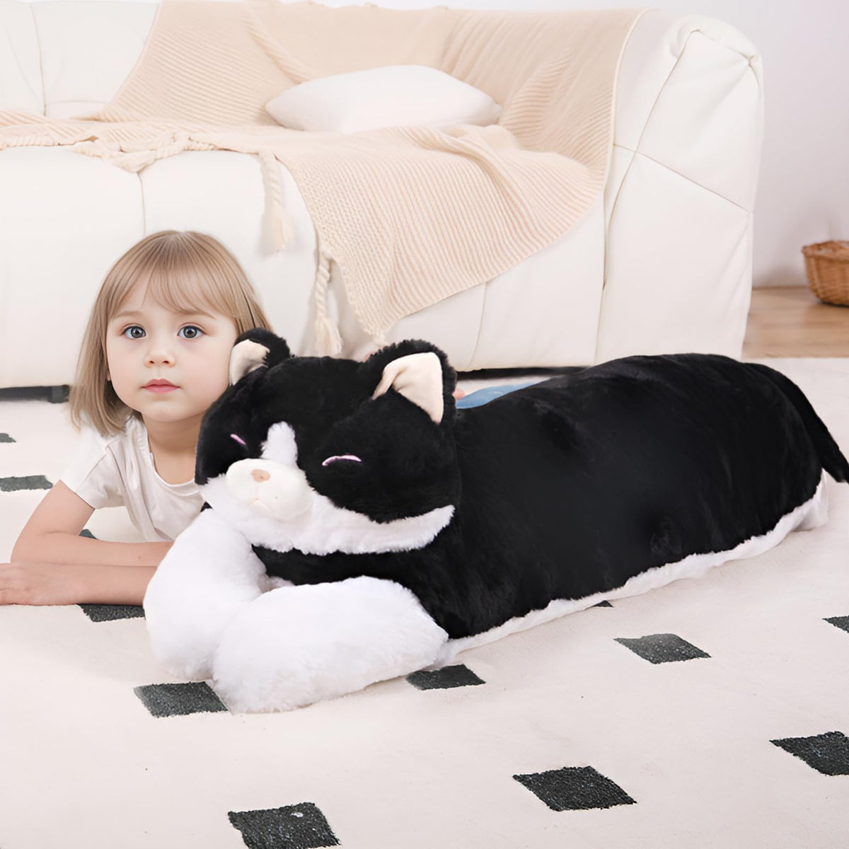 MMguai 40-inch jumbo cat plush pillow for cozy hugs and snuggles