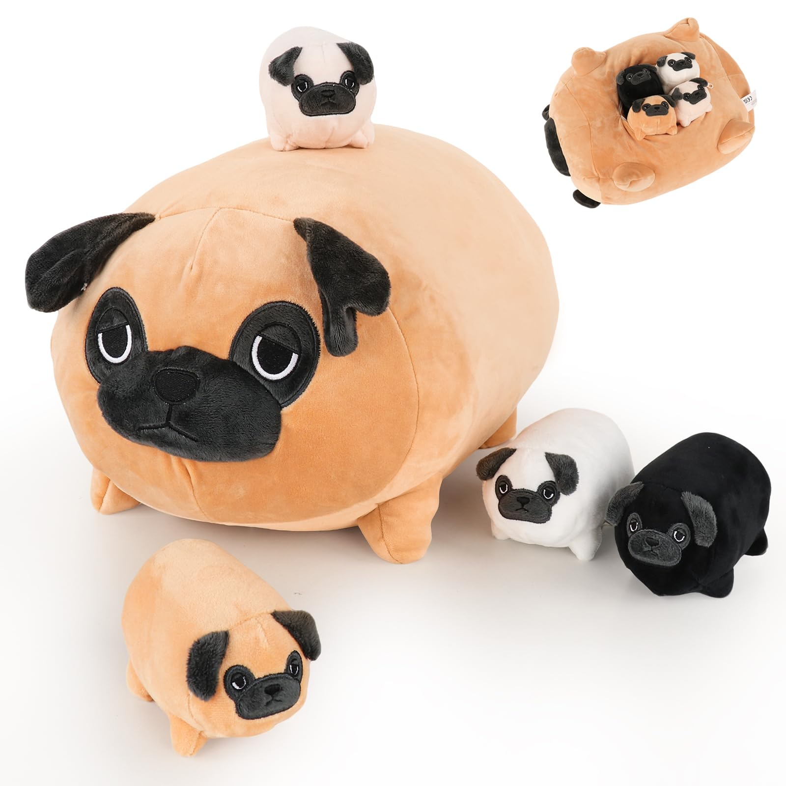 MMguai Bulldog family pillow with belly reveal showing four puppies for cozy playtime