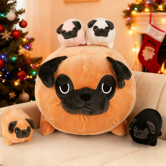 MMguai Bulldog puppies close-up highlighting soft fabric and cuddly look