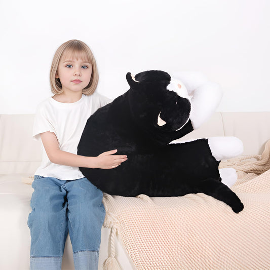 MMguai giant black cat plush with long body supports comfy seating