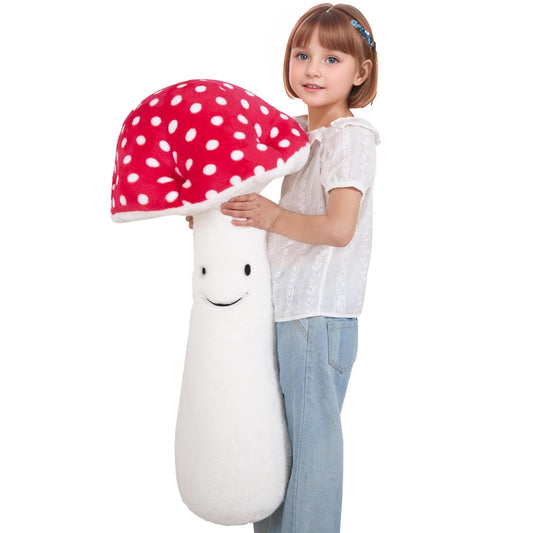 MMguai large red mushroom plush pillow, cozy cushion for sofa or bed.