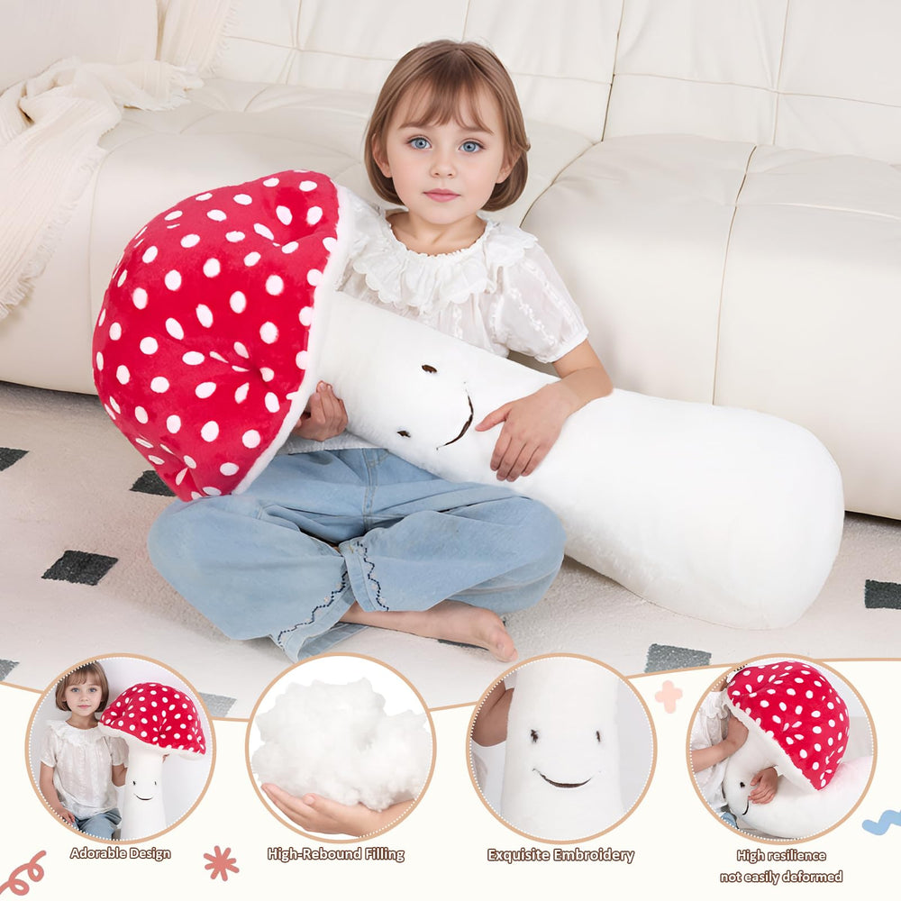 MMguai mushroom plush on a sofa, adding a playful forest vibe.
