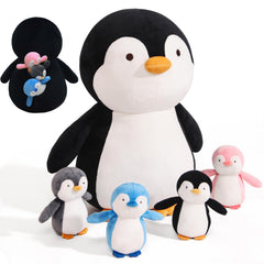MMguai mommy penguin plush with open tummy revealing four babies for cozy cuddles