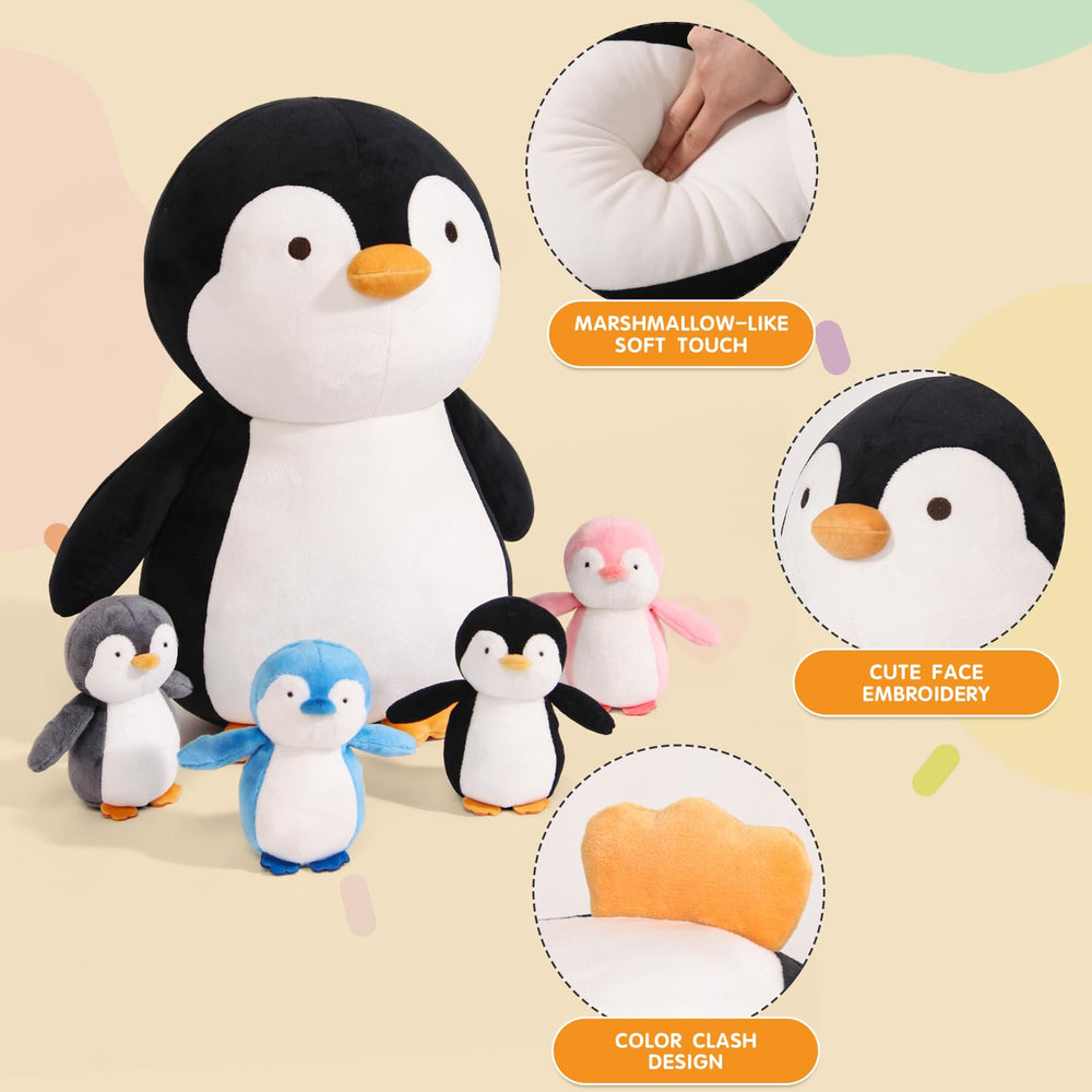 MMguai penguin stuffer set displayed as a charming room decor