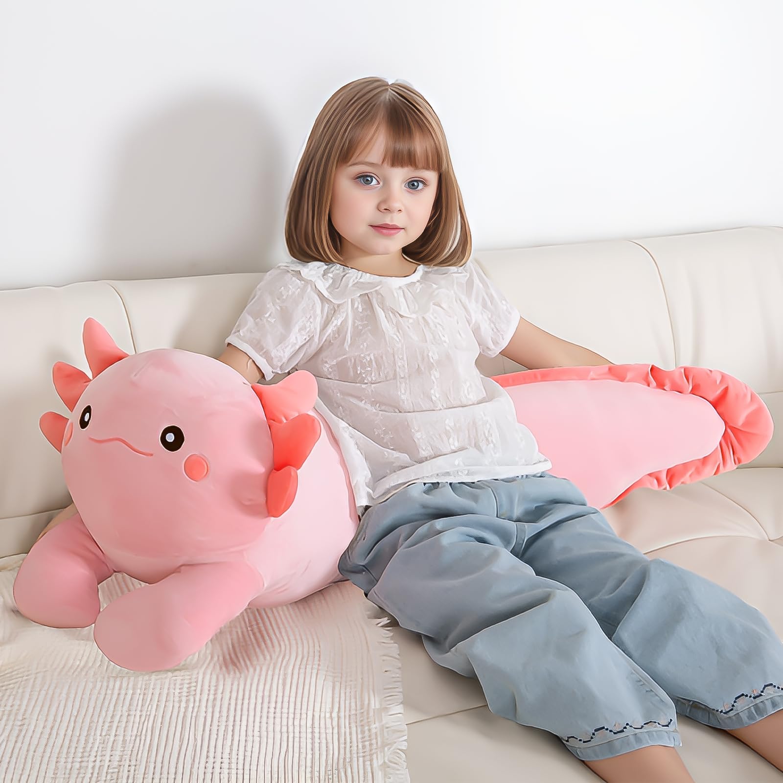 MMguai pink axolotl soft plush fabric for gentle snuggles and long-lasting play
