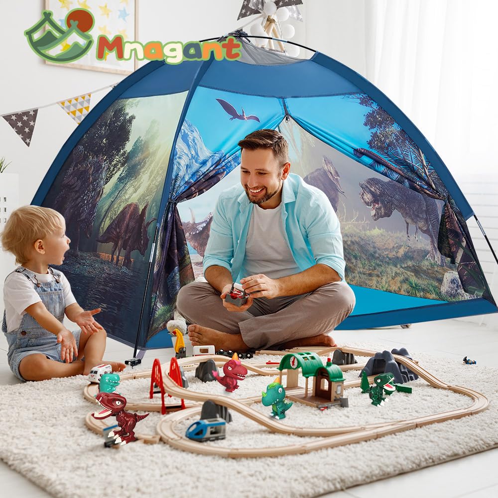 Mnagant Dinosaur Play Tent breathable fabric and mesh panels.