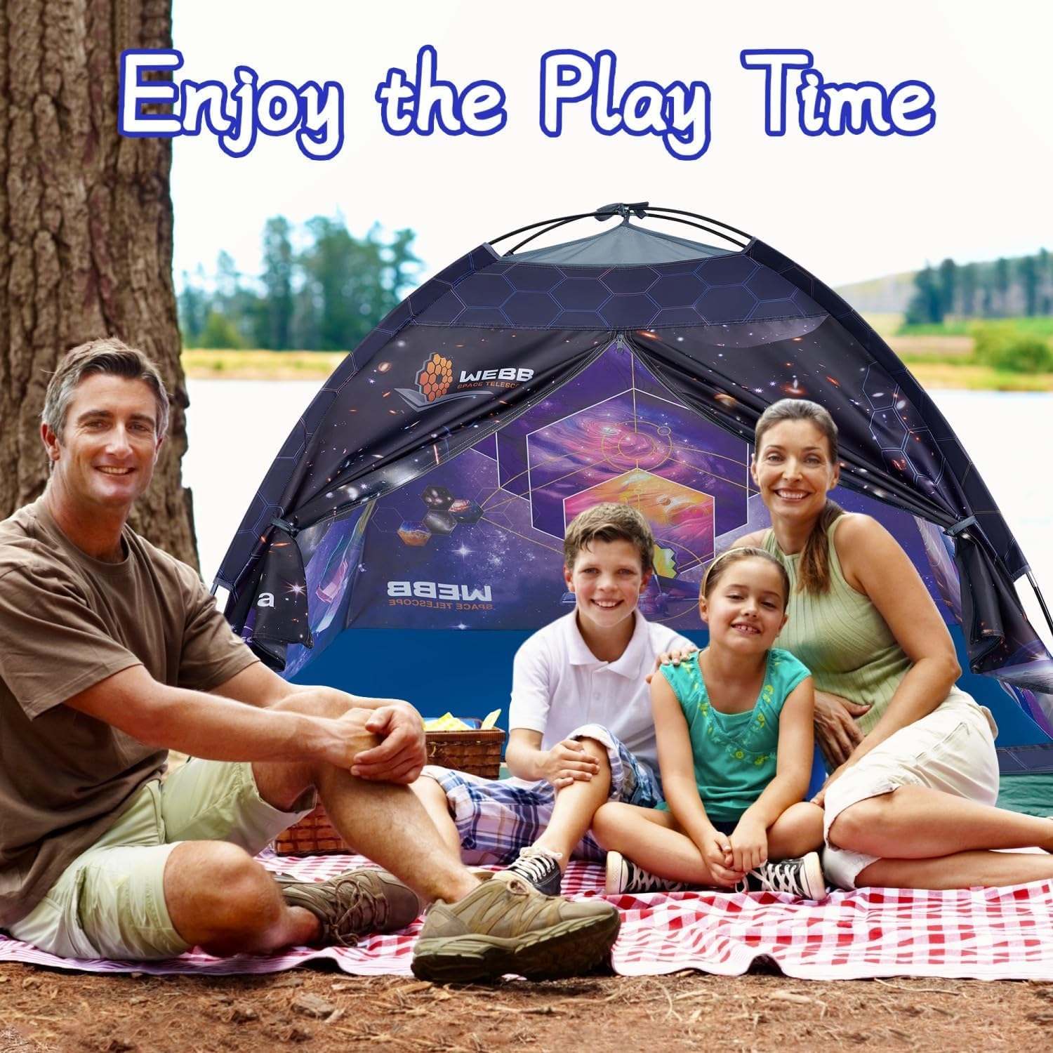 Mnagant James Webb space telescope tent with children playing offers spacious interior.