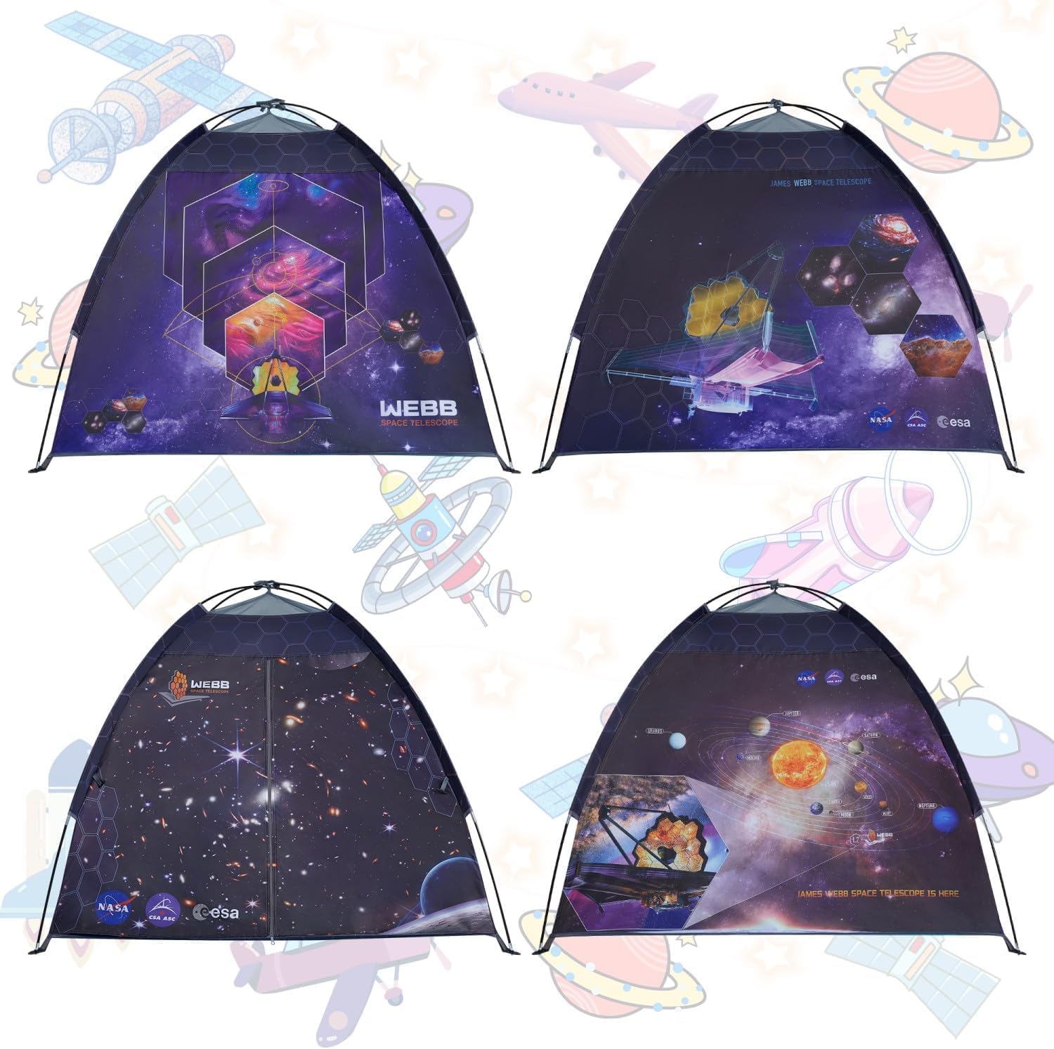 Mnagant James Webb space telescope tent exterior view shows sturdy frame and kid-friendly design.