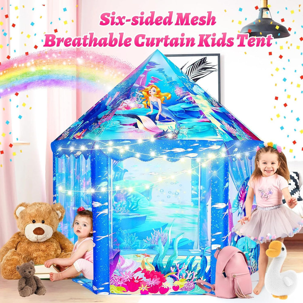 Mnagant Princess Mermaid Play Tent interior with breathable mesh panels.