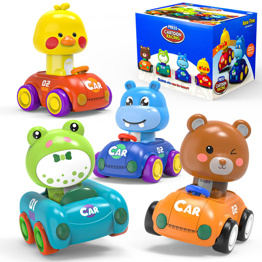 MNJCK press-to-go head-push car for safe, battery-free toddler racing.