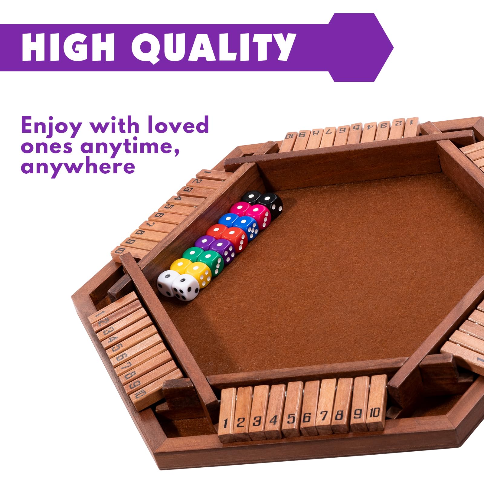 Two to six players enjoy a casual math-friendly session with MNYUN Shut The Box.