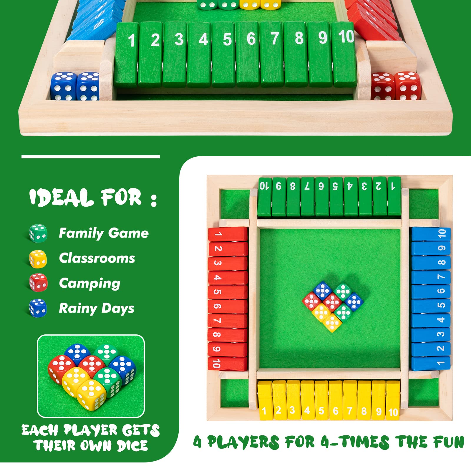 MNYUN Shut The Box color dice set for vibrant, durable play