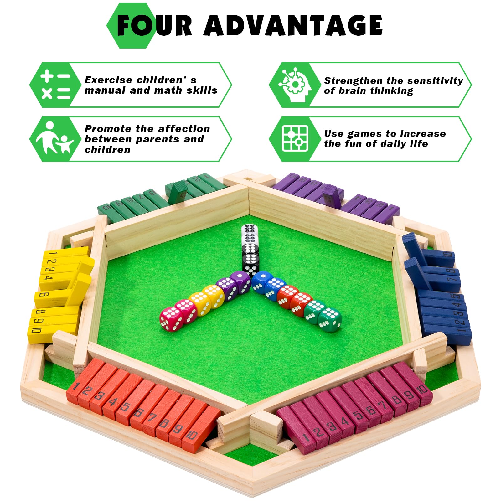 MNYUN Shut The Box with 16 colorful dice for engaging play