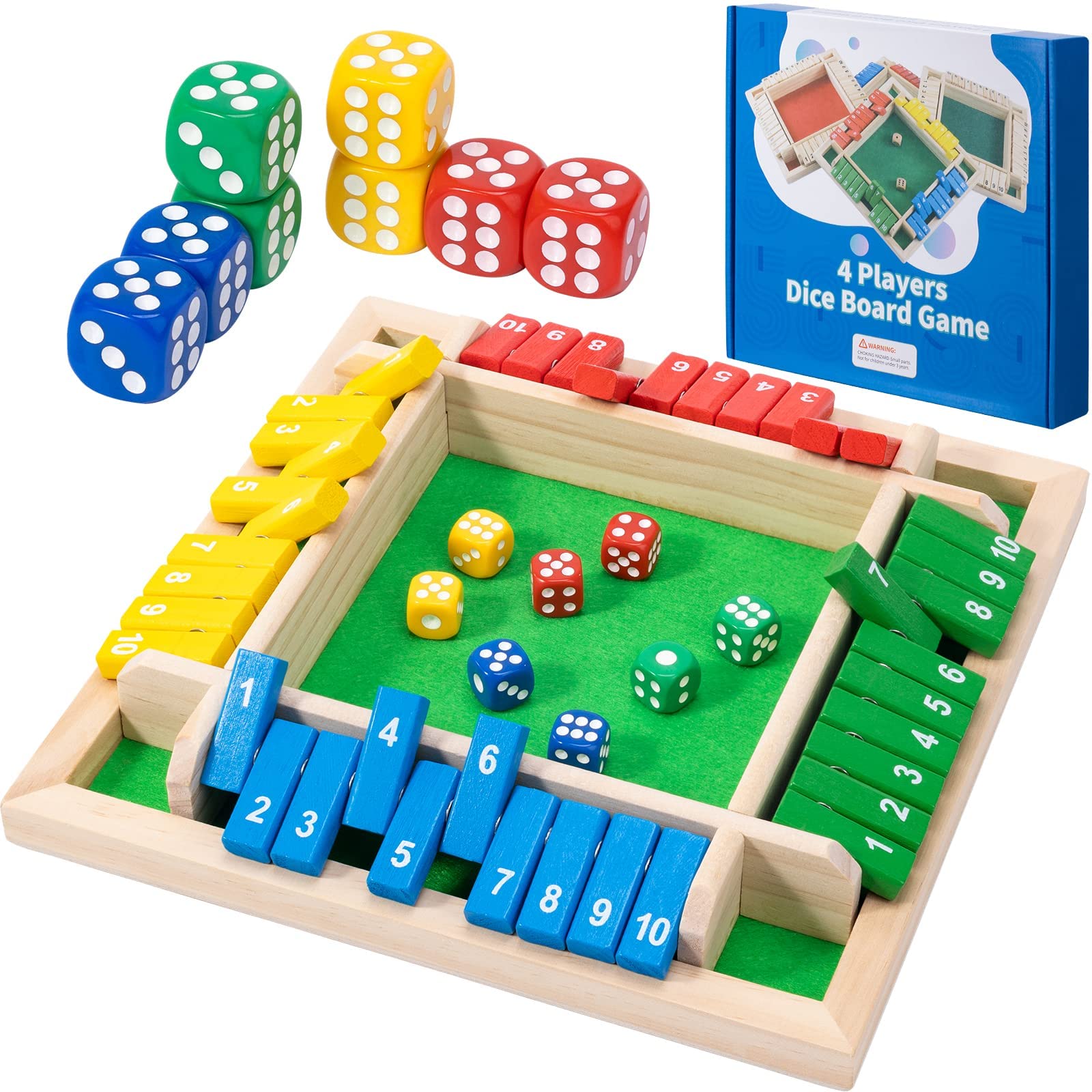 MNYUN Shut The Box wooden board 8in for family games and easy storage