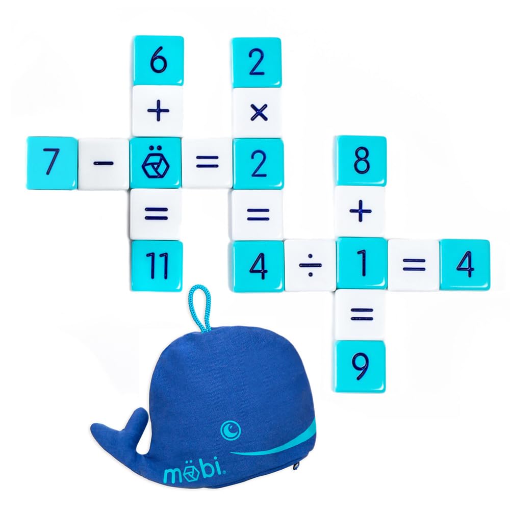 Mobi educational math game in a crossword grid for hands-on arithmetic practice.