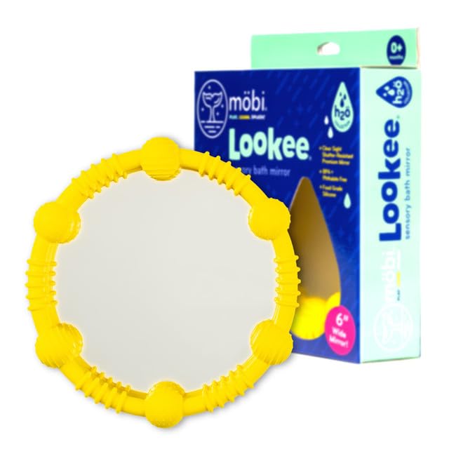 Mobi Lookee bathtime mirror, 6-inch wide, for curious babies during bath time.