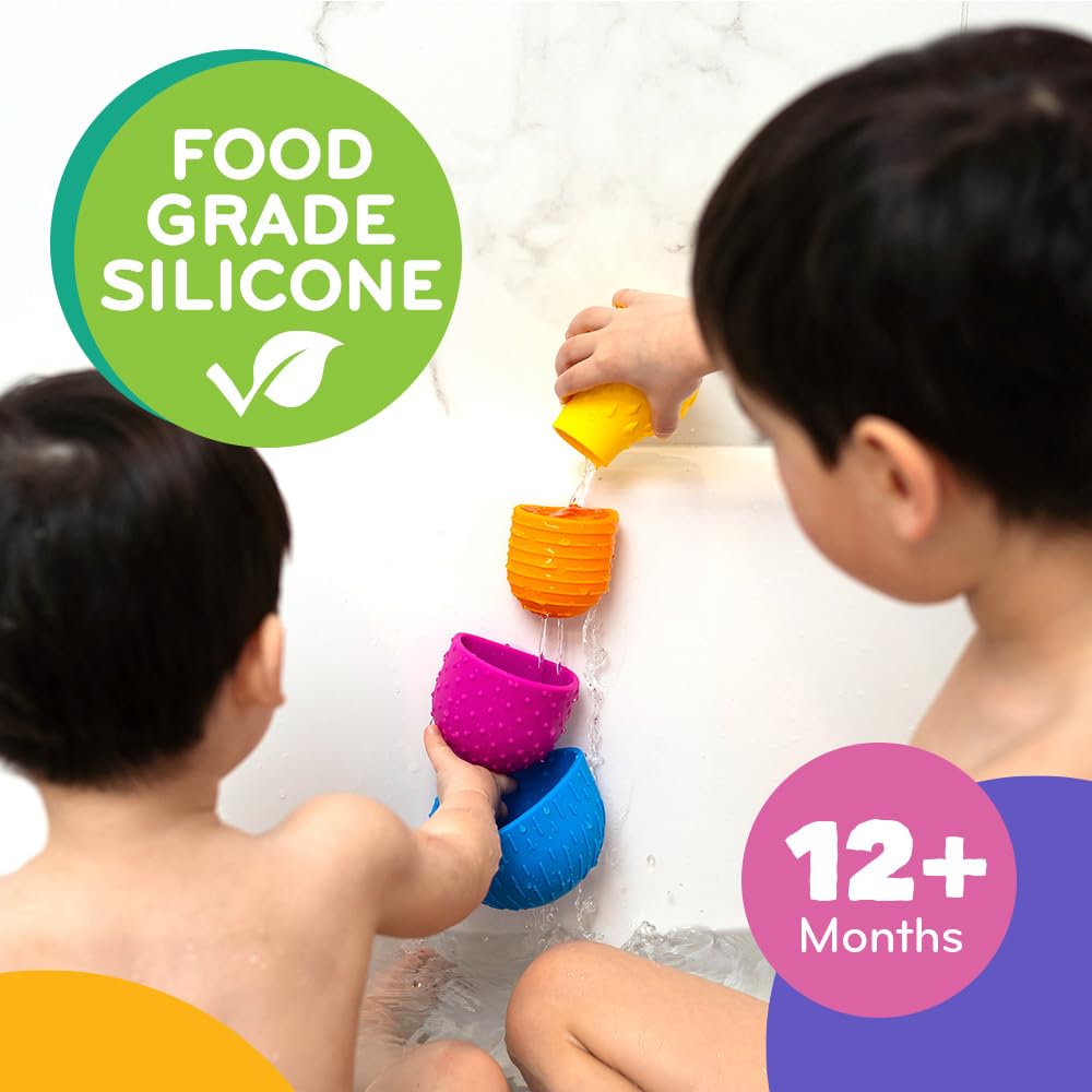 MÖBI Mobi Oomplz suction cups on tub wall enable easy storage and independent play.