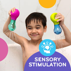 MÖBI Skwooshlz silicone bulbs shown for safe, easy cleaning bath play