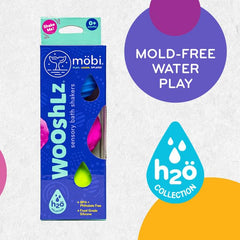MÖBI Wooshlz rattling sounds attract toddler attention during bath time.