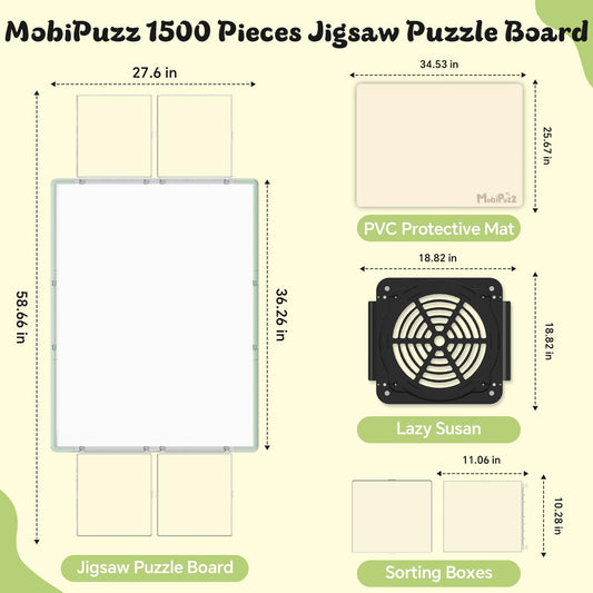 MobiPuzz 360-degree rotating Lazy Susan for easy access to puzzle areas.
