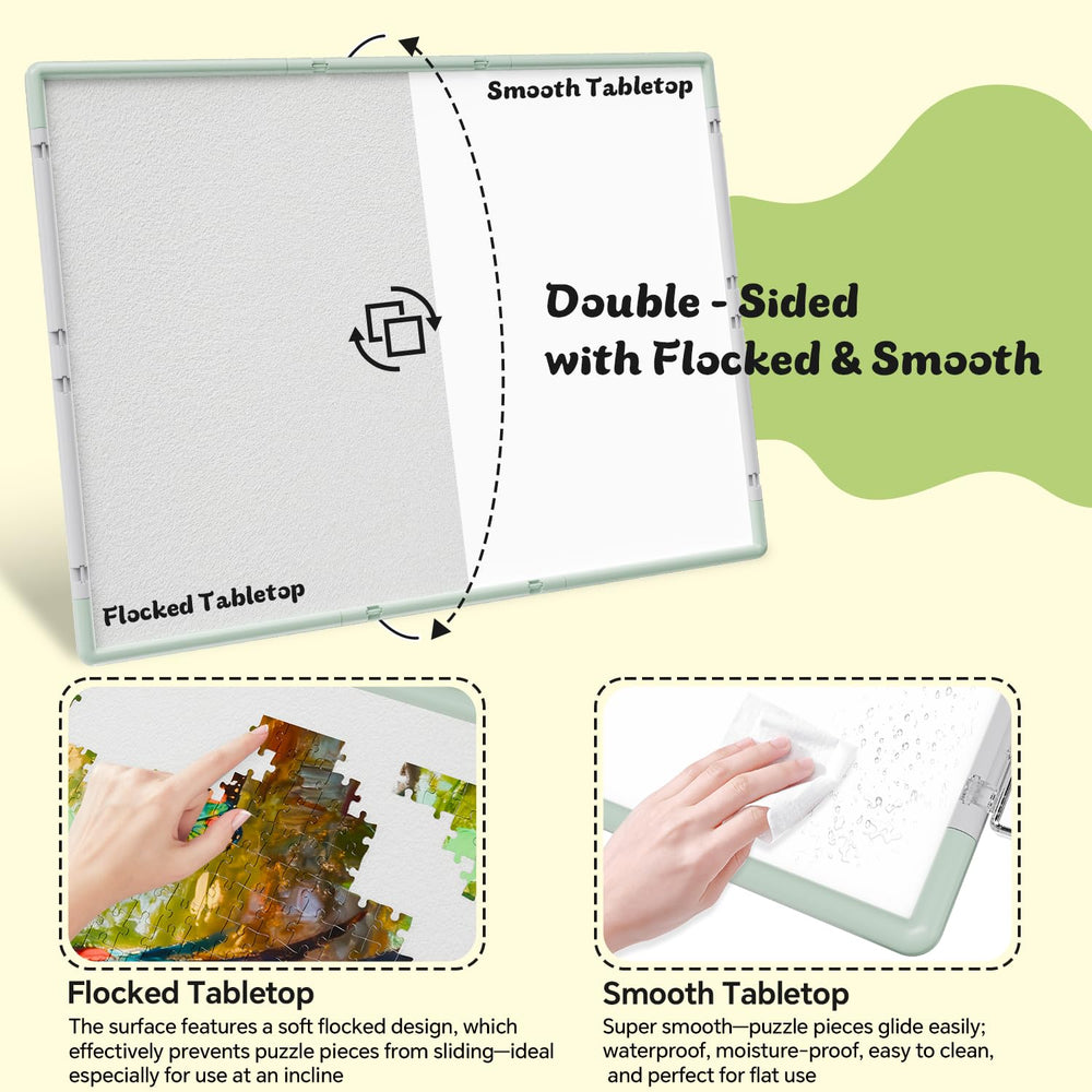 MobiPuzz tilting board with 13 to 30 degree options for ergonomic viewing.