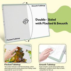 MobiPuzz tilting board with 13 to 30 degree options for ergonomic viewing.