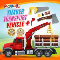 MOBIUS Timber Log Truck includes ax and saw for creative pretend carpentry