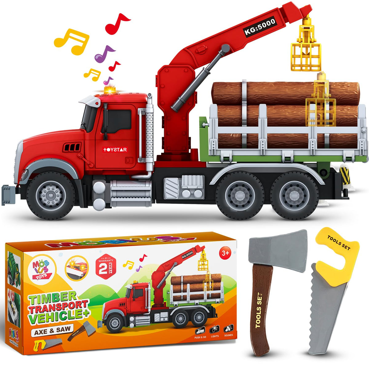 MOBIUS Timber Log Truck crane claw in action boosts fine motor skills during play