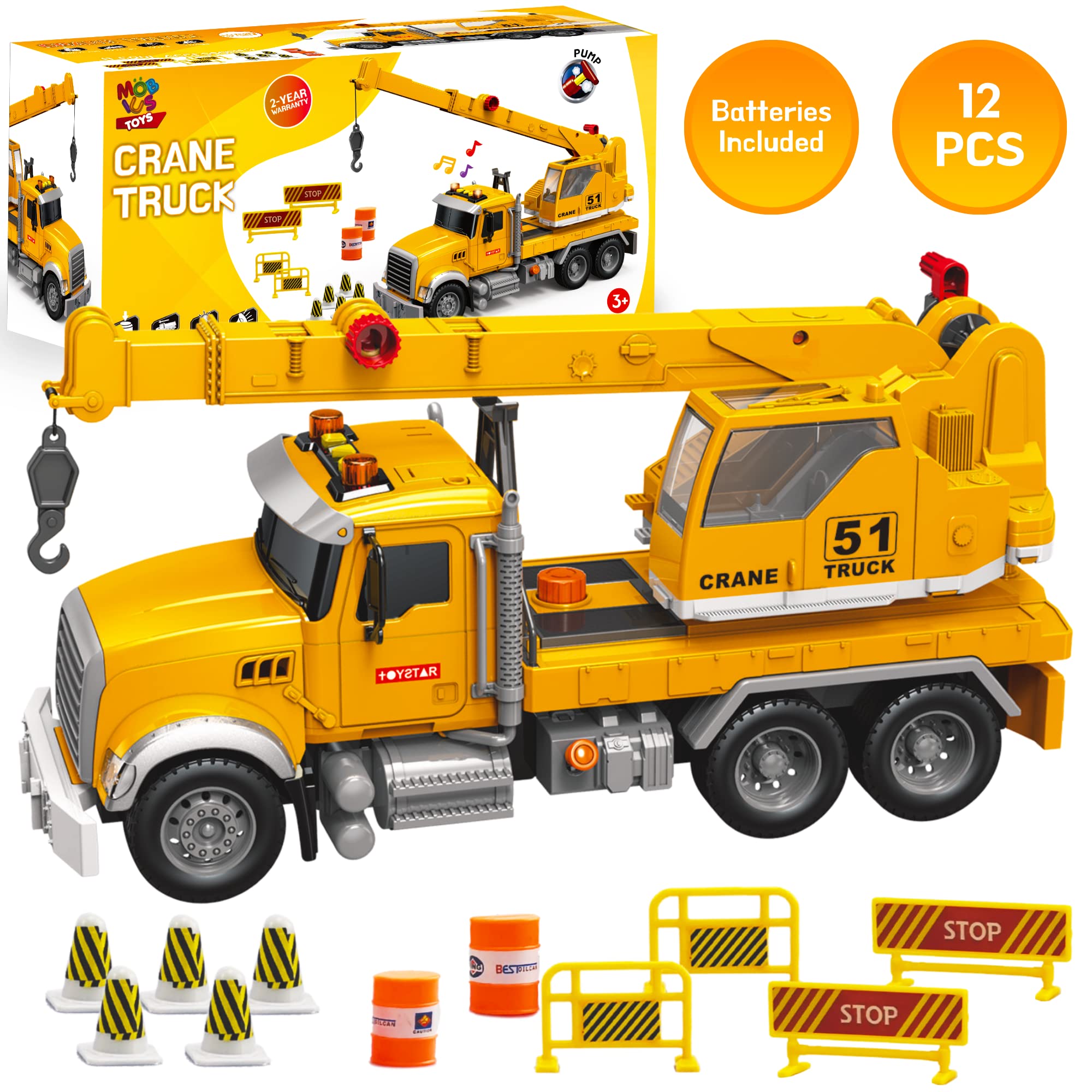 MOBIUS Toys crane truck in action during indoor and outdoor play